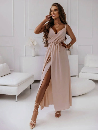 Tied Surplice Midi Cami Dress