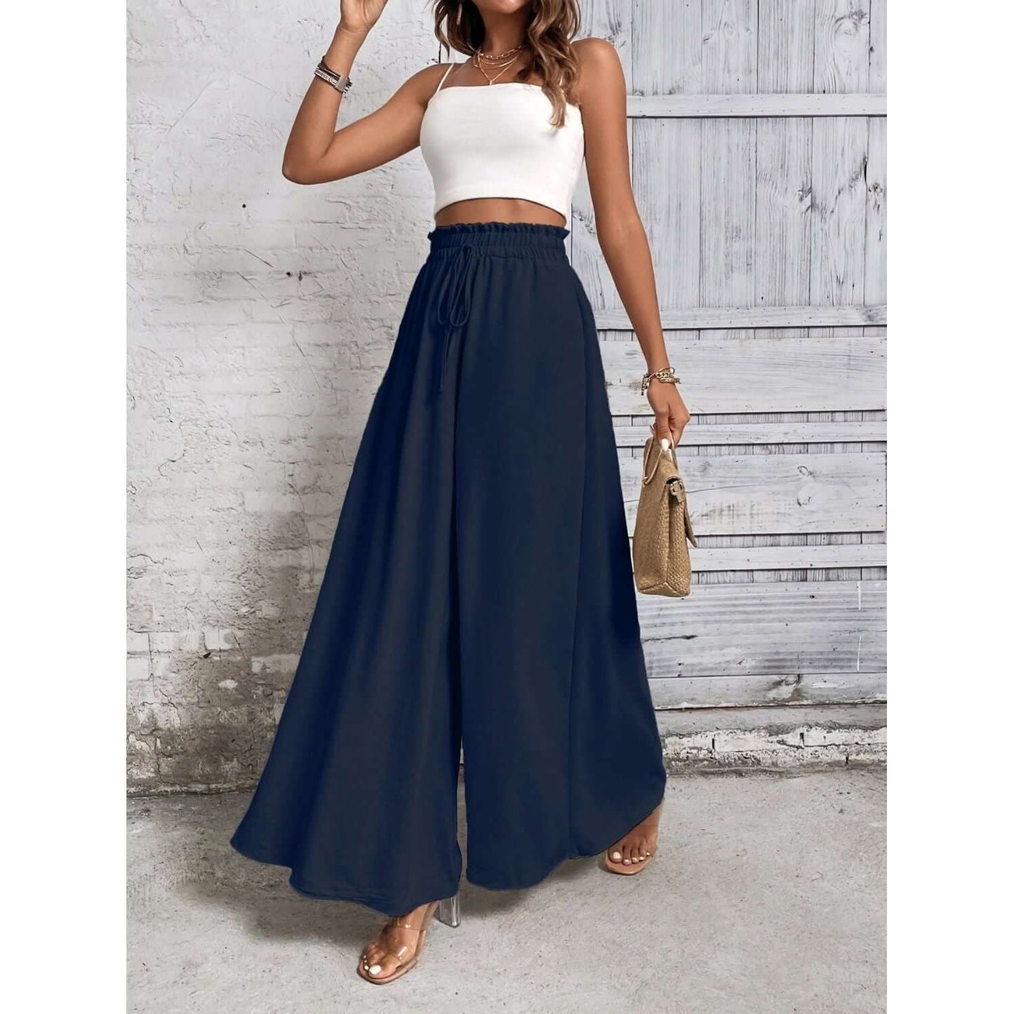 Tied High Waist Wide Leg Pants