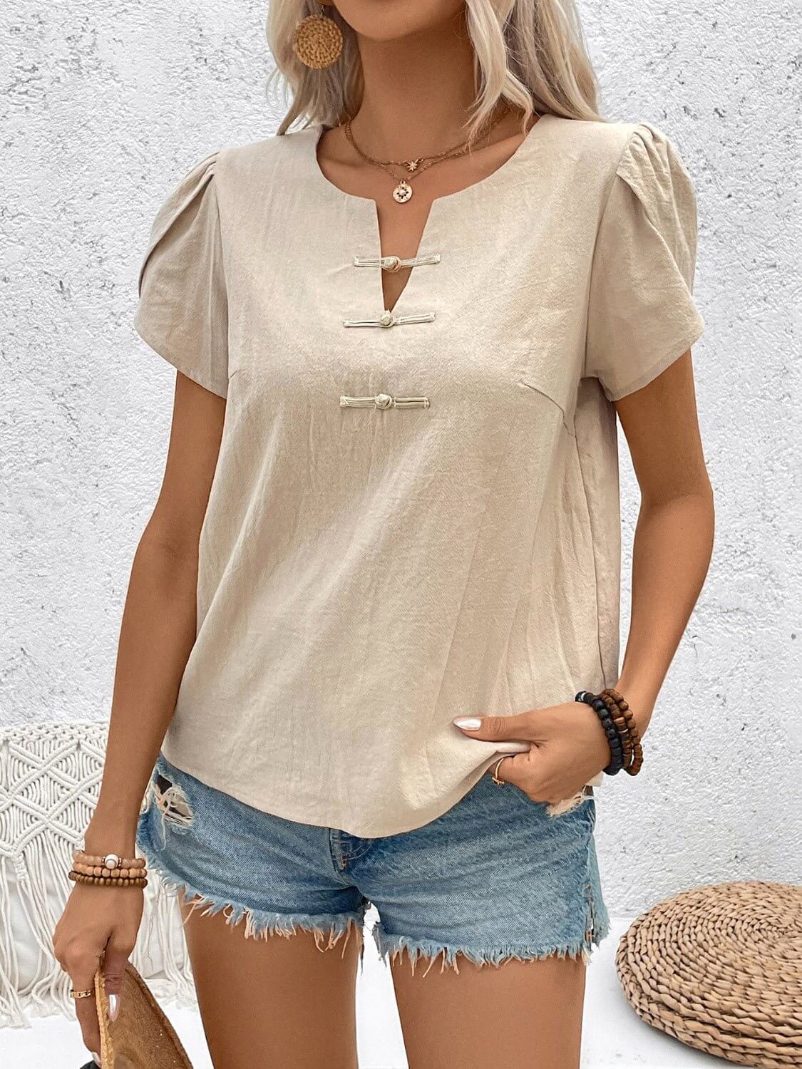 Notched Short Sleeve Top