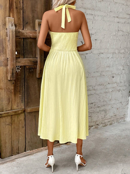 Halter V Neck Midi Dress