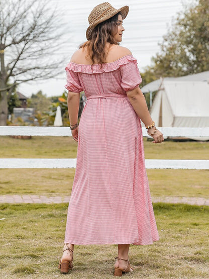 Plaid Off-Shoulder Midi Dress