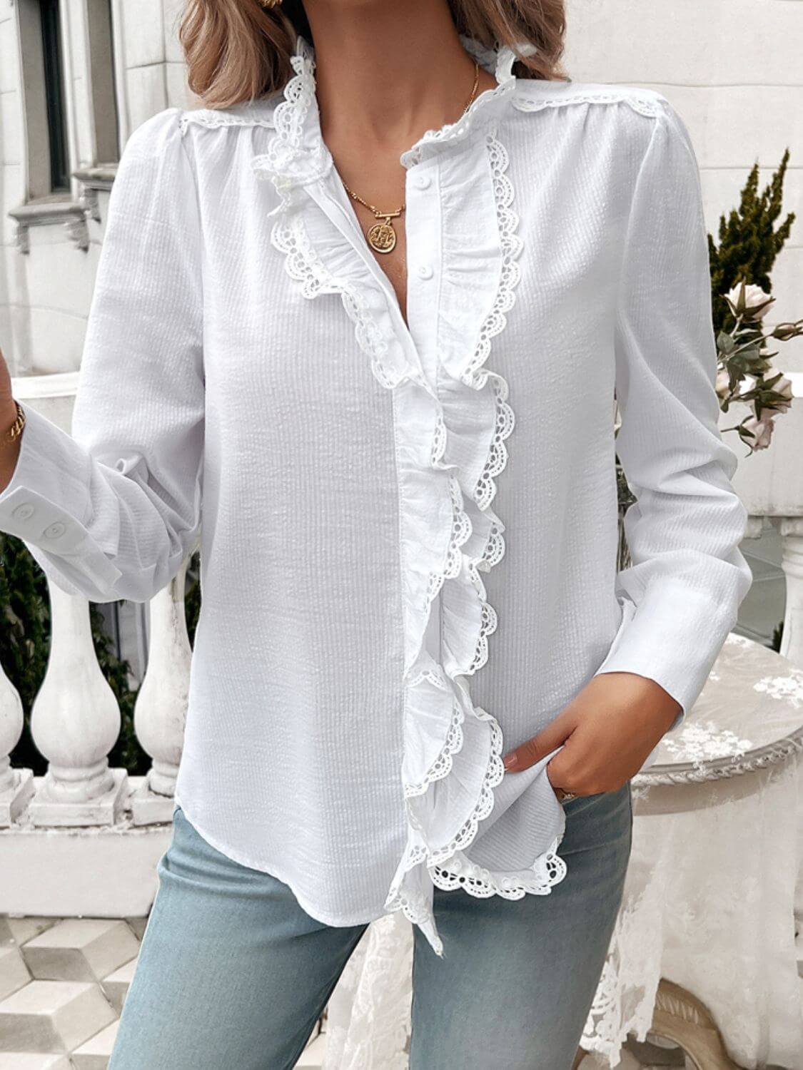 Lace Ruffled Long Sleeve Shirt