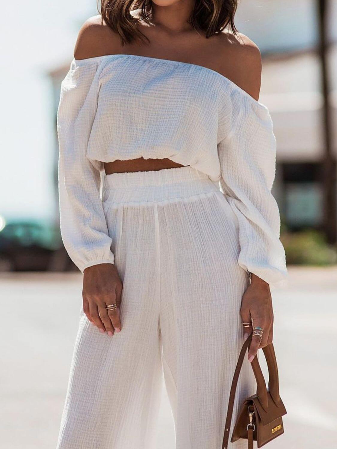 Off Shoulder Cropped Top and Pants Set