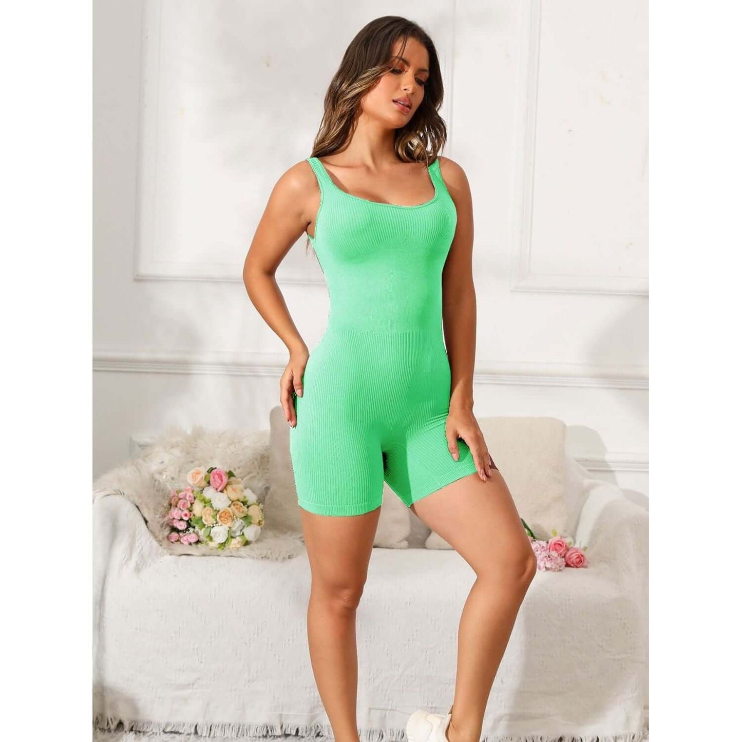 Scoop Neck Wide Strap Active Romper