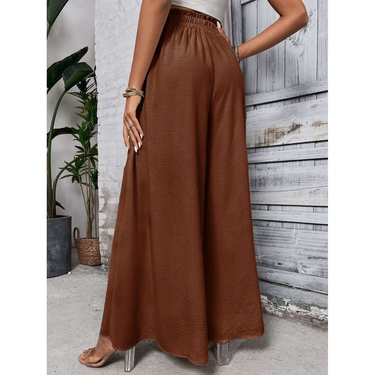 Tied High Waist Wide Leg Pants