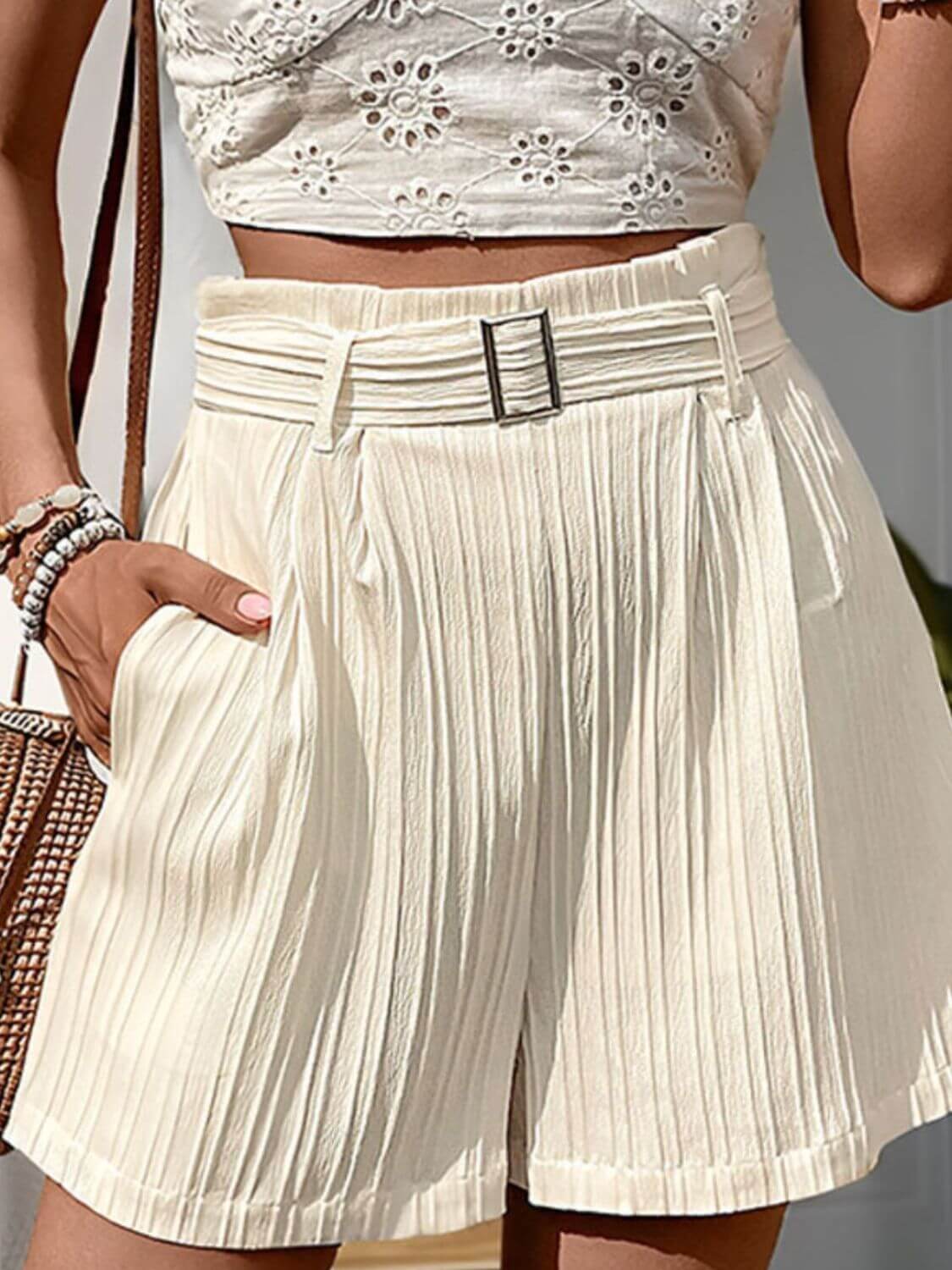 Textured High Waist Shorts