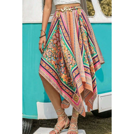 Printed Handkerchief Hem Skirt