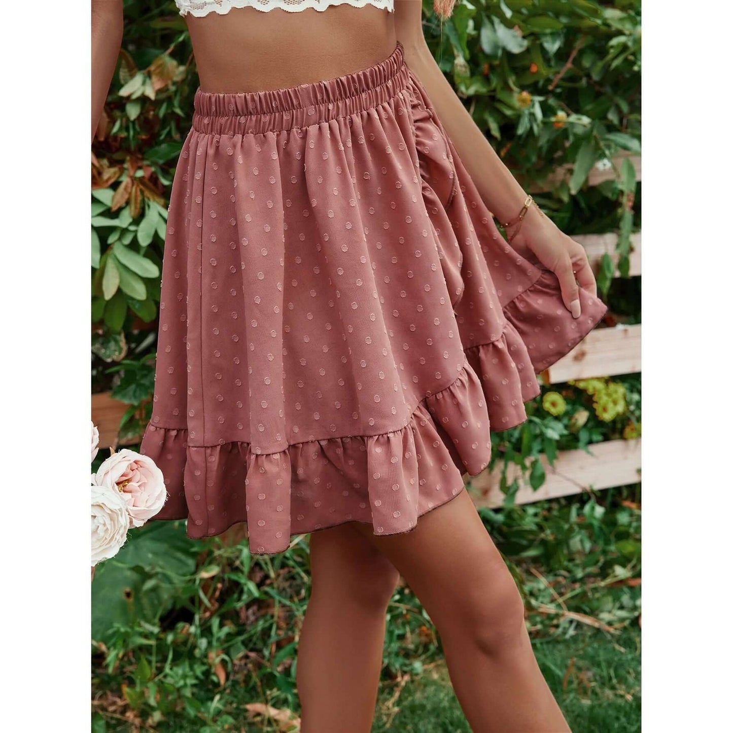 Ruffle Hem Elastic Waist Mini Skirt