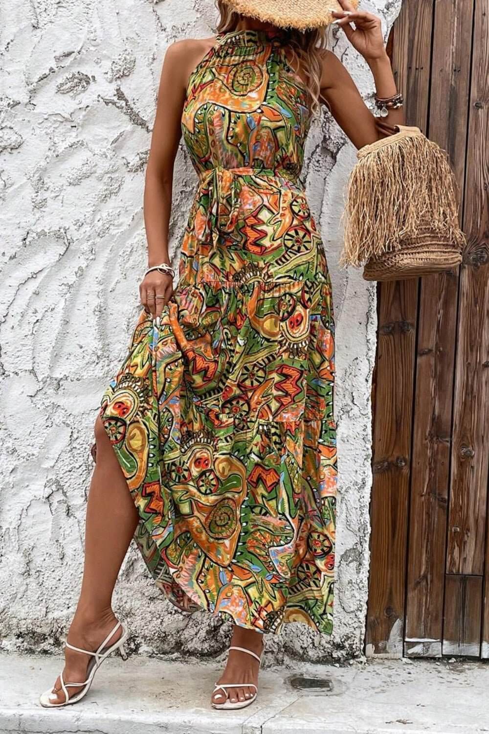 Tied Floral Sleeveless Maxi Dress