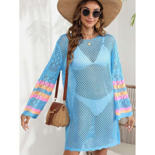 Openwork Contrast Long Sleeve Cover-Up