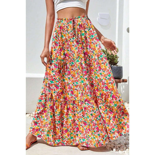 Floral Printed Elastic Waist Maxi Skirt