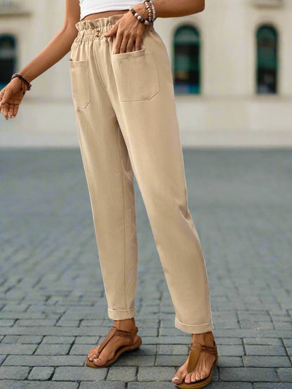 Frill High Waist Pants with Pockets