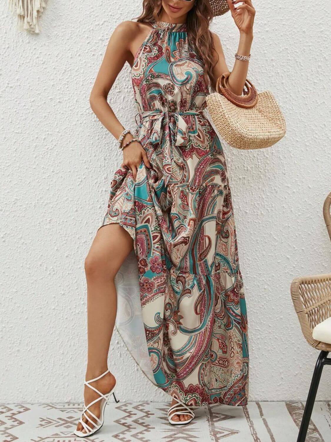 Tied Floral Sleeveless Maxi Dress