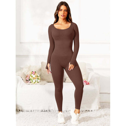 Scoop Neck Long Sleeve Active Jumpsuit