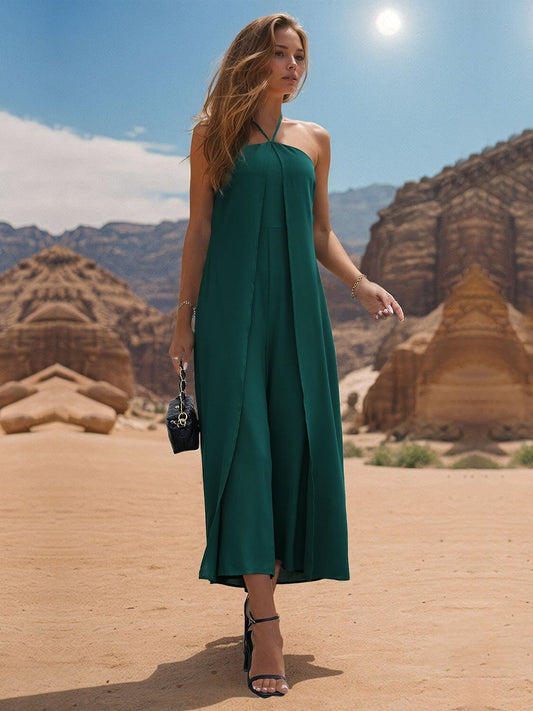 Layered Halter Wide Leg Jumpsuit