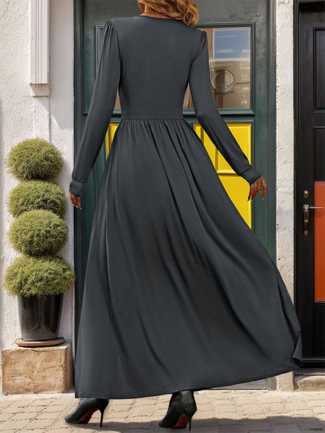 Lace Detail Long Sleeve Maxi Dress