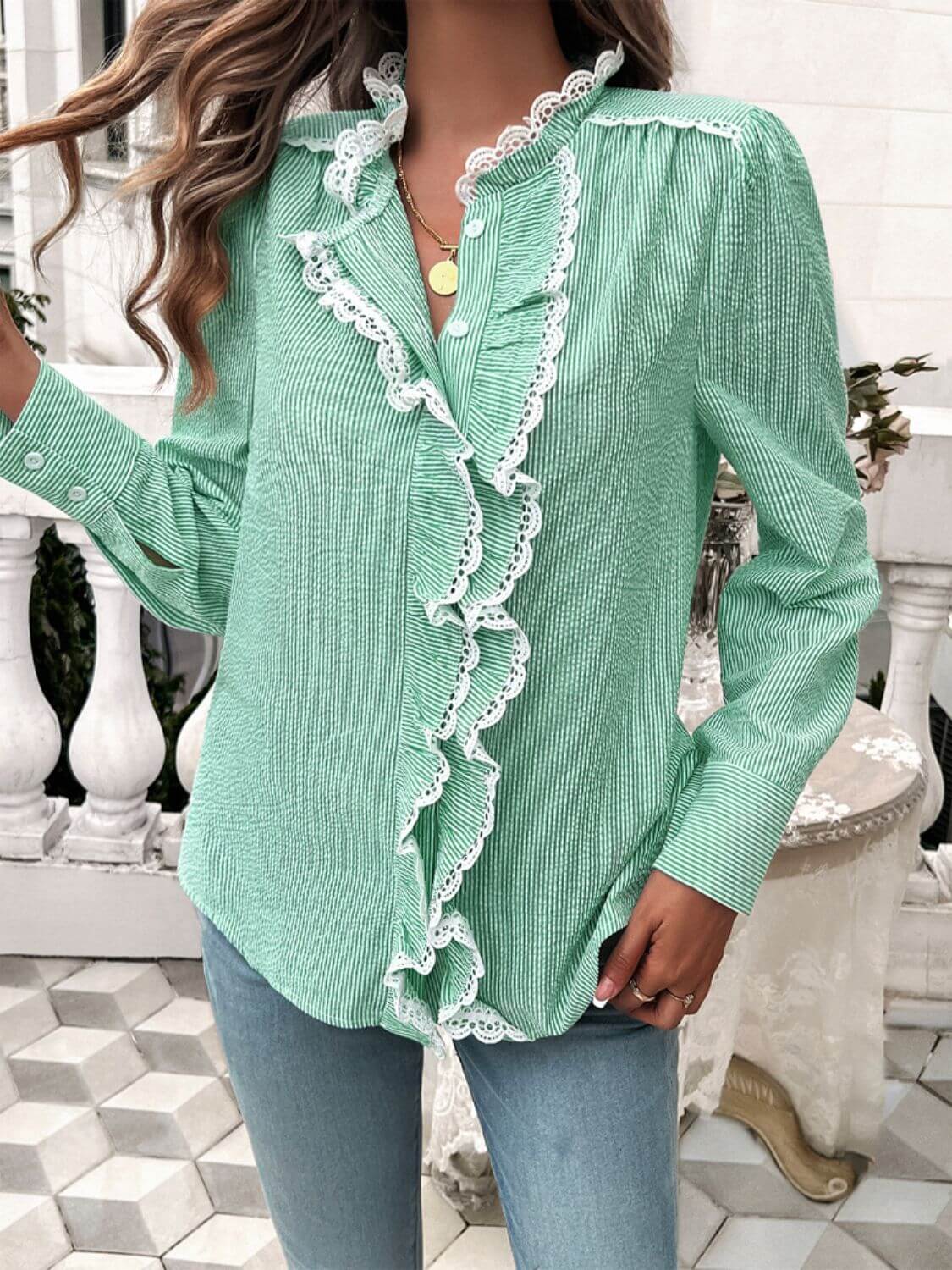 Lace Ruffled Long Sleeve Shirt