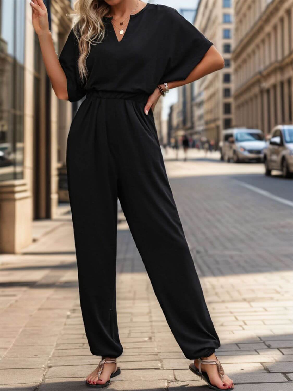 Notched Straight Leg jumpsuit