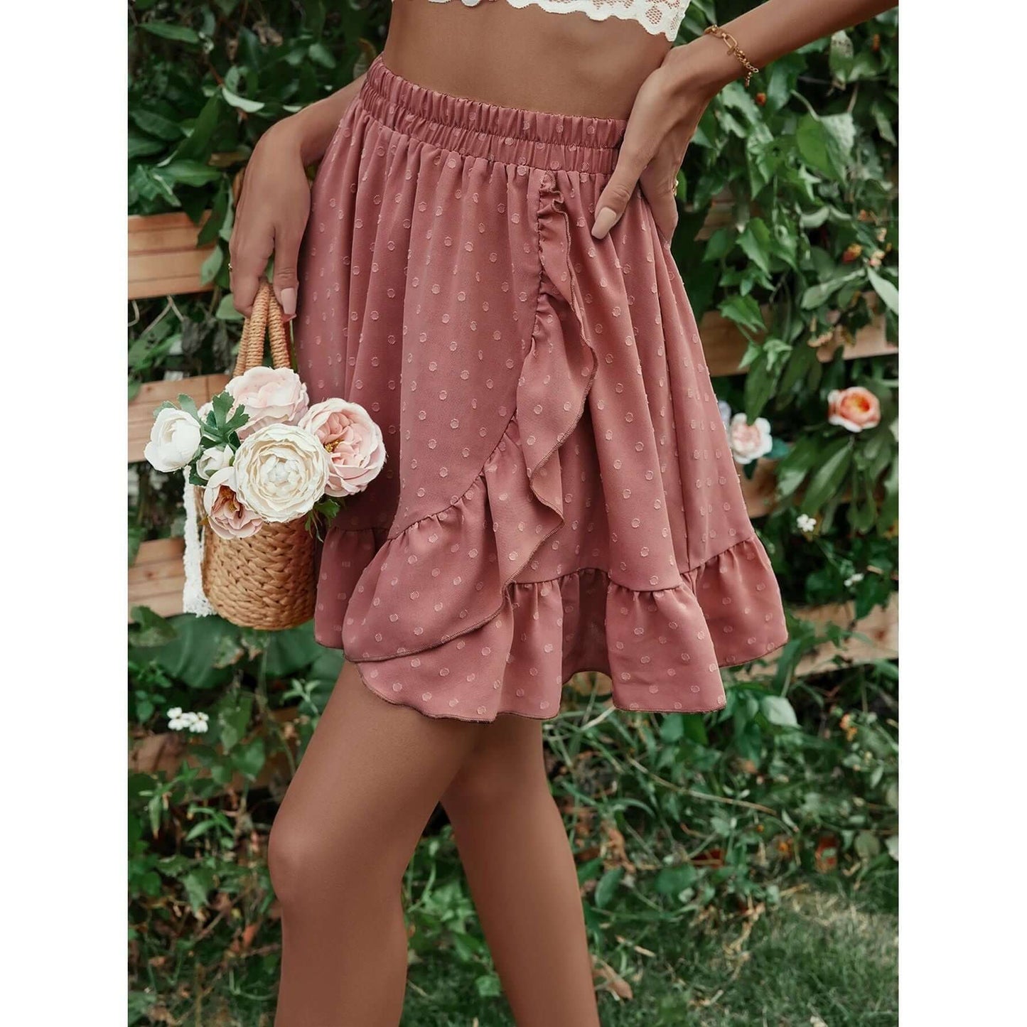 Ruffle Hem Elastic Waist Mini Skirt