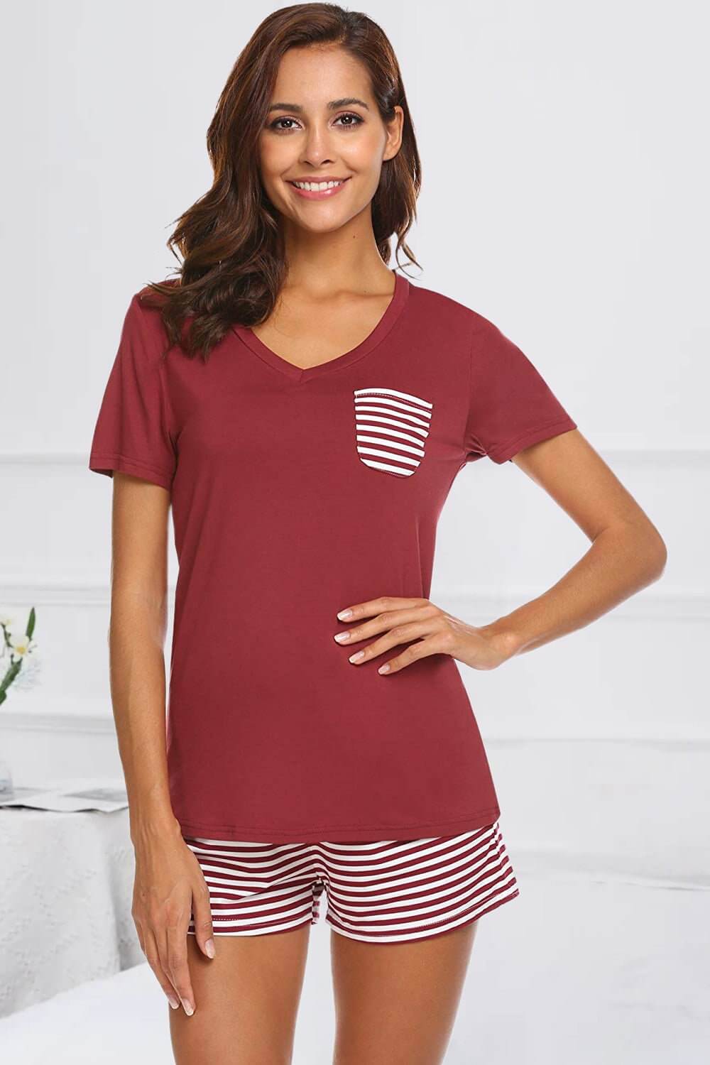 Striped Top and Shorts Lounge Set