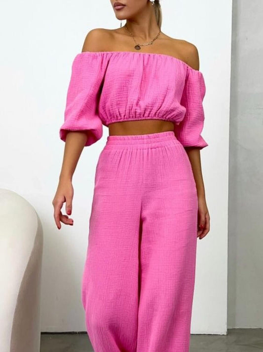 Off Shoulder Cropped Top and Pants Set