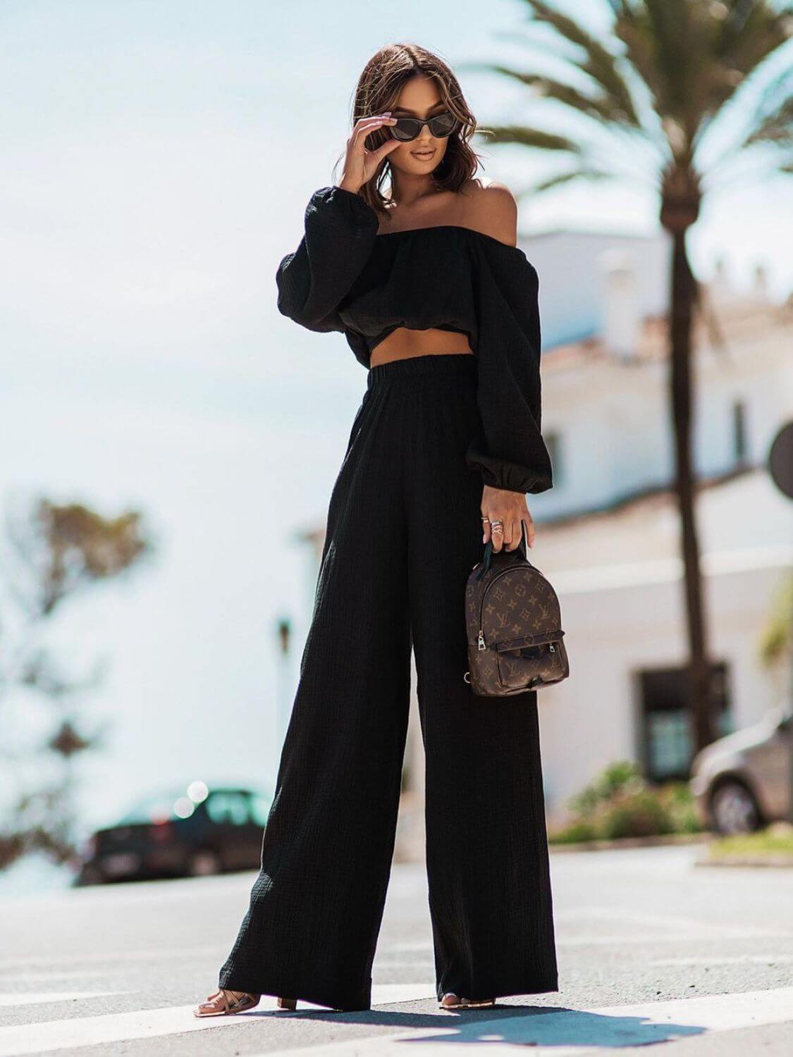 Off Shoulder Cropped Top and Pants Set