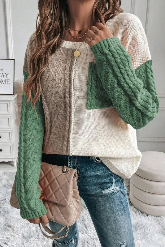 Color Block Round Neck Sweater