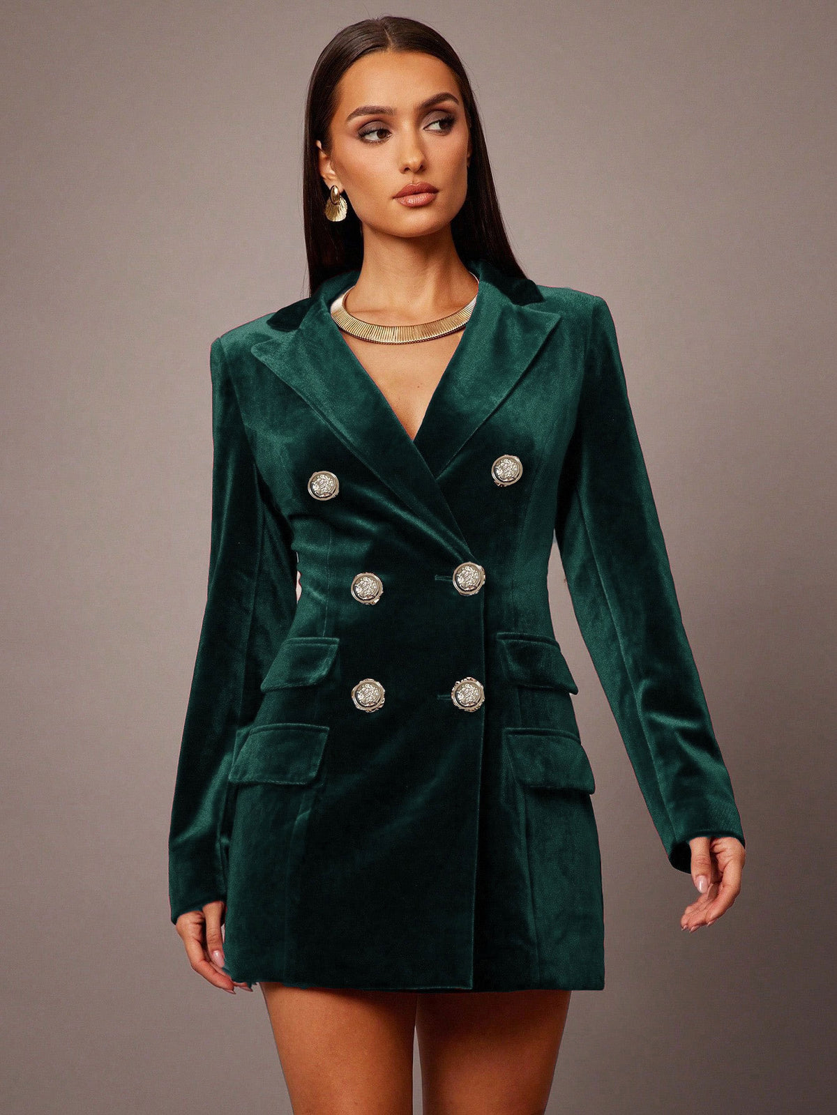 Velvet Coat Women Polo Collar Elegant British Double Breasted Slim Business Blazers Dress