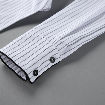 French Pointed Collar Striped Long Sleeved Shirt Women Autumn Office Shoulder Shirt Professional Top