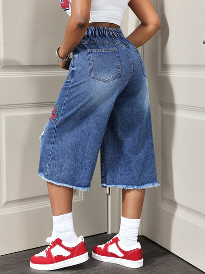 Trend Casual Ripped Frayed Summer Women Jeans Cropped Pants