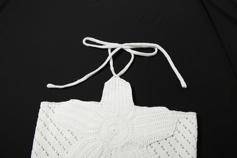 Spring Women Sexy Solid Color Halter Lace up Cutout Knitted Camisole