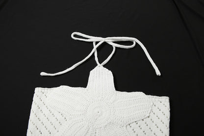 Spring Women Sexy Solid Color Halter Lace up Cutout Knitted Camisole