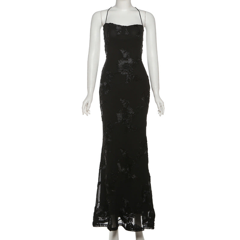 Women Clothing Summer Sexy Slim Fit Slimming Backless Lace up Dress Maxi Dress