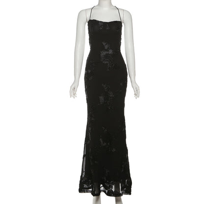 Women Clothing Summer Sexy Slim Fit Slimming Backless Lace up Dress Maxi Dress