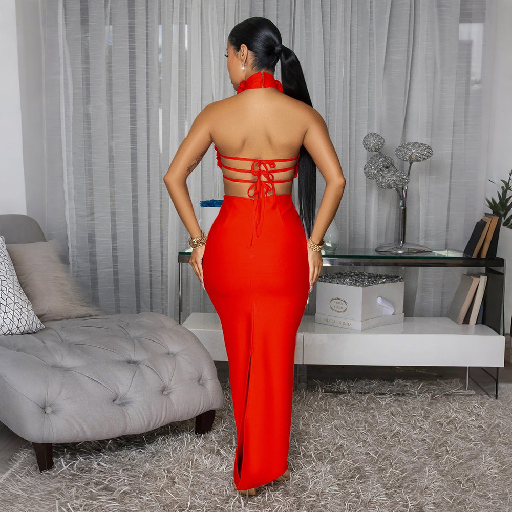 Dress Sexy Halter Large Floral Evening Dress Women