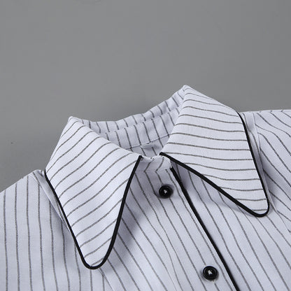 French Pointed Collar Striped Long Sleeved Shirt Women Autumn Office Shoulder Shirt Professional Top