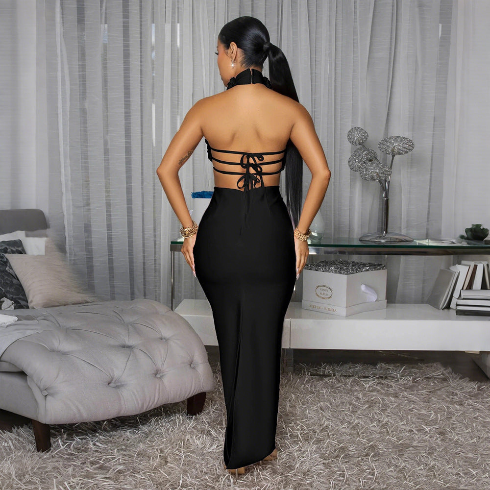 Dress Sexy Halter Large Floral Evening Dress Women