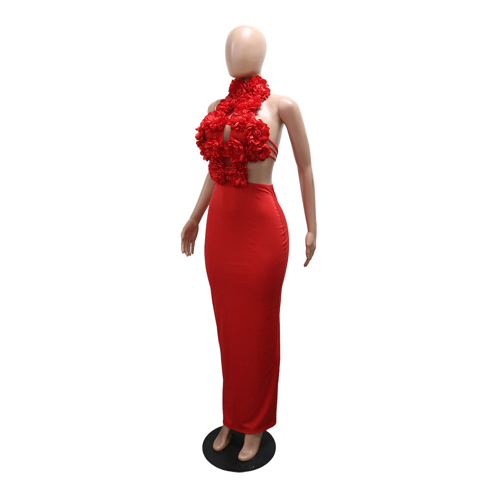 Dress Sexy Halter Large Floral Evening Dress Women
