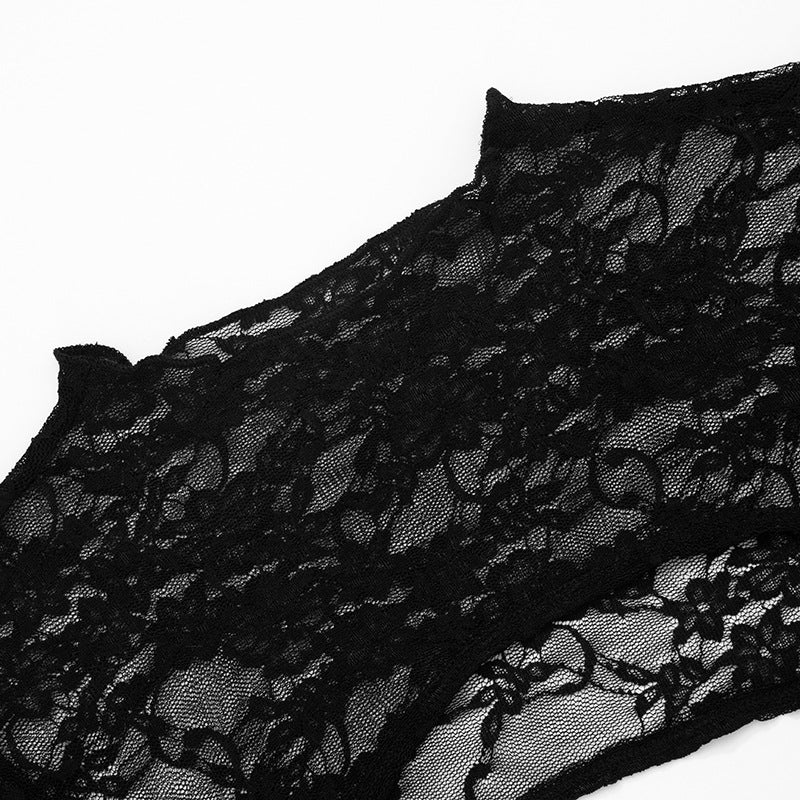 Women Clothing Summer Sexy Long Sleeve Lace Stitching Hollow Out Cutout Top