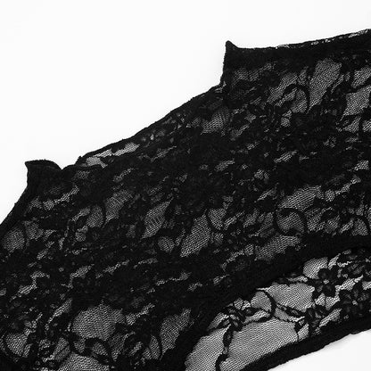 Women Clothing Summer Sexy Long Sleeve Lace Stitching Hollow Out Cutout Top
