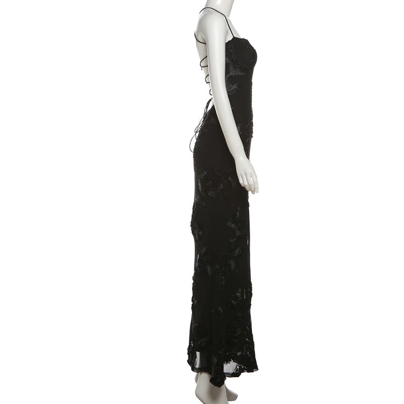 Women Clothing Summer Sexy Slim Fit Slimming Backless Lace up Dress Maxi Dress