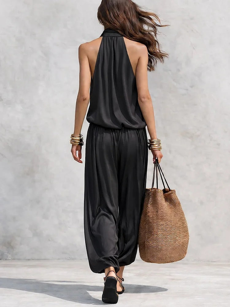 Women Elegant Office Draped Collar Vest Casual Pants Two Piece Sets