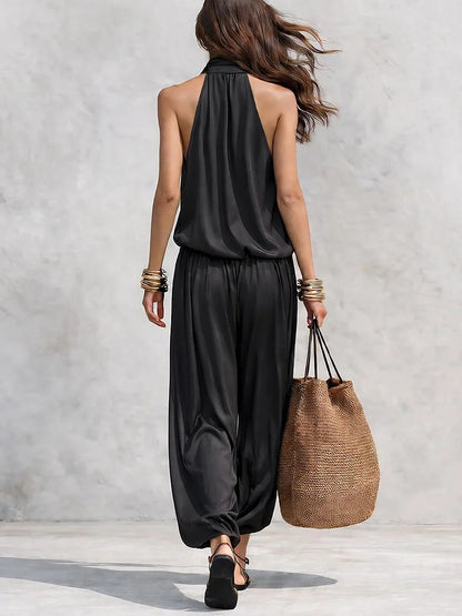 Women Elegant Office Draped Collar Vest Casual Pants Two Piece Sets