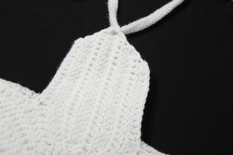 Spring Women Sexy Solid Color Halter Lace up Cutout Knitted Camisole