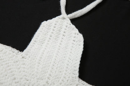 Spring Women Sexy Solid Color Halter Lace up Cutout Knitted Camisole
