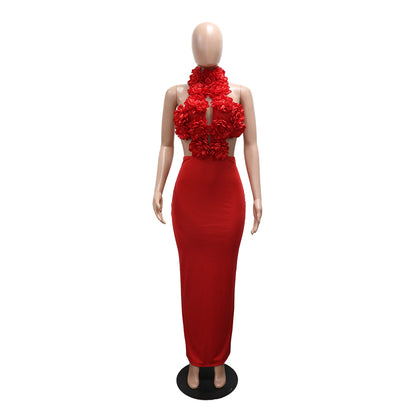 Dress Sexy Halter Large Floral Evening Dress Women