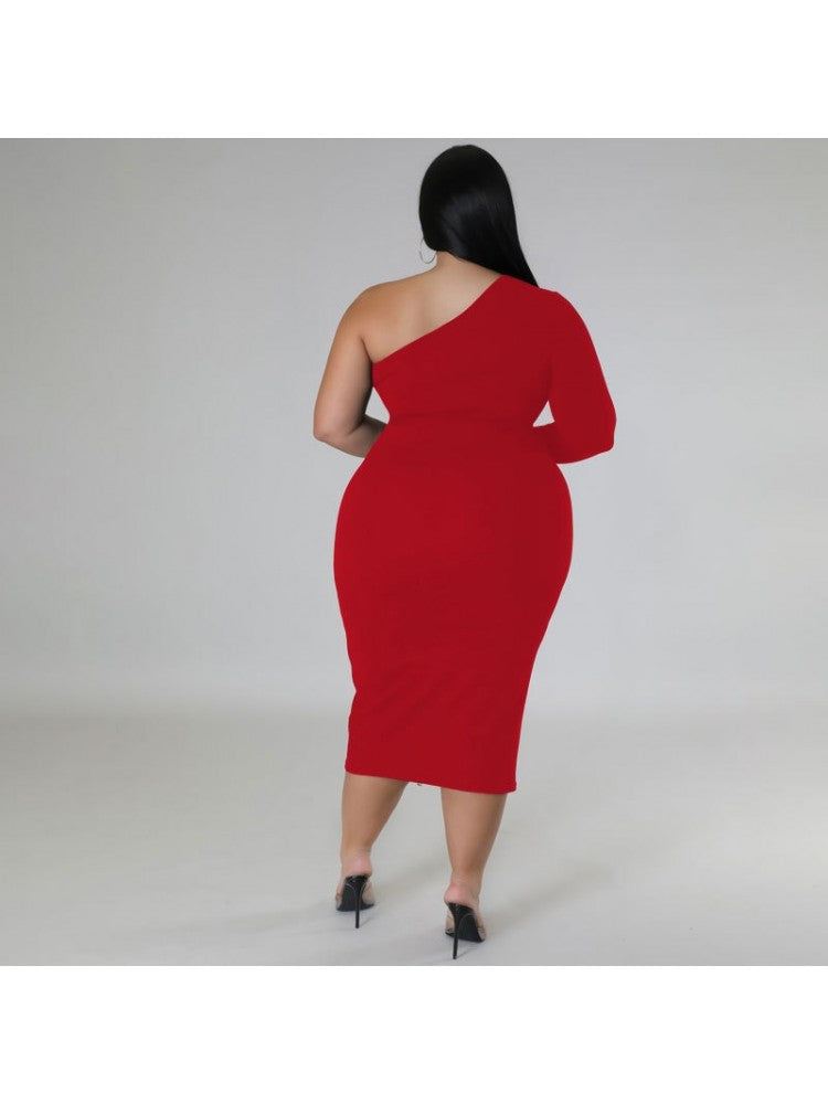 Curve Icon One-Shoulder Zip Bodycon Midi Dress