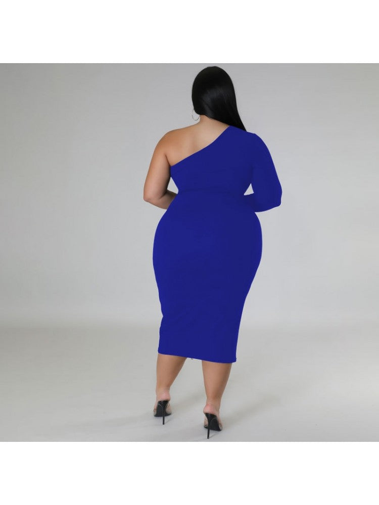 Curve Icon One-Shoulder Zip Bodycon Midi Dress