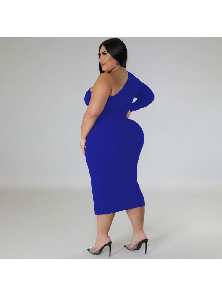 Curve Icon One-Shoulder Zip Bodycon Midi Dress