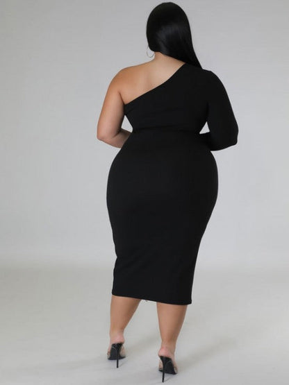 Curve Icon One-Shoulder Zip Bodycon Midi Dress
